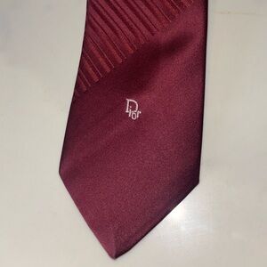 Vintage Christian Dior men's burgundy striped polyester neck tie